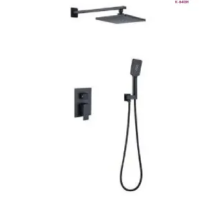 Black Concealed Square Rain Shower System with Hand Shower (K-8413H)