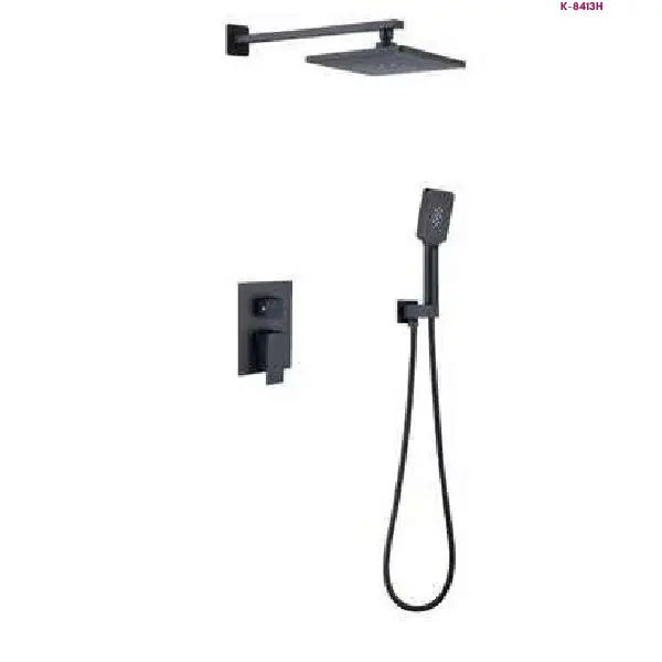Black Concealed Square Rain Shower System with Hand Shower (K-8413H)