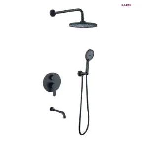 Black Concealed Round Rain Shower System with Hand Shower & Wall Spout (K-8419H)