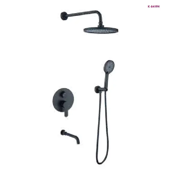 Black Concealed Round Rain Shower System with Hand Shower & Wall Spout (K-8419H)