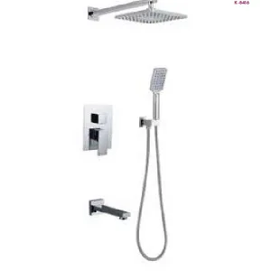 Chrome Concealed Square Rain Shower System with Hand Shower & Wall Spout (K-8416)