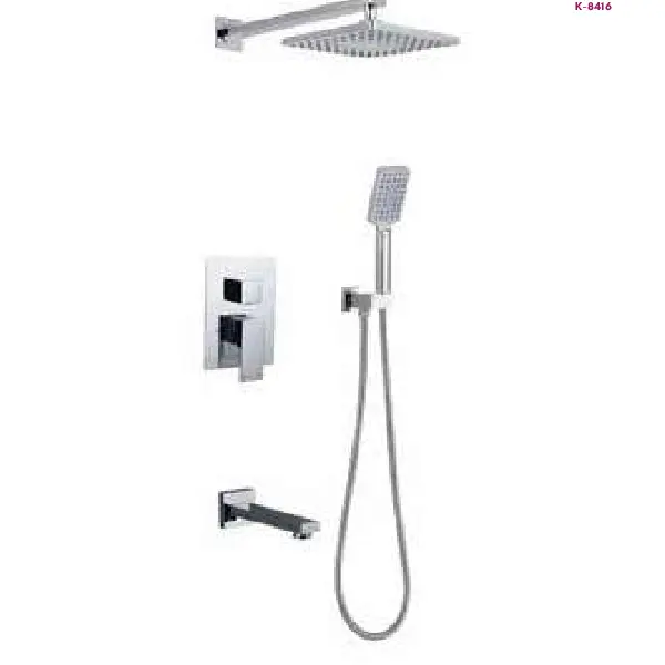 Chrome Concealed Square Rain Shower System with Hand Shower & Wall Spout (K-8416)