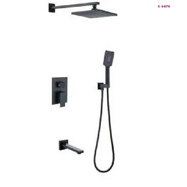 Matte Black Concealed Square Rain Shower System with Hand Shower & Wall Spout (K-8417H)