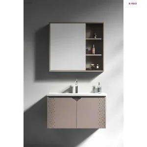 Taupe Hexagon-Accented Bathroom Vanity Cabinet Set (K-9613)