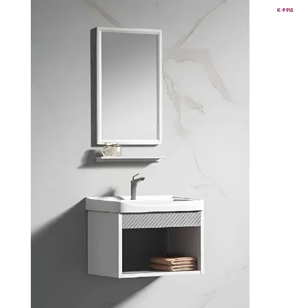 White Wall-Mounted Bathroom Vanity Cabinet with Basin & Mirror (K-9915)