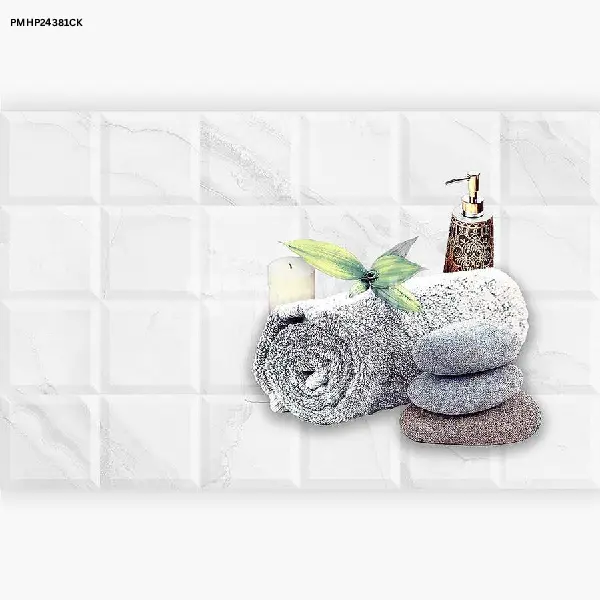 WHITE DECORATIVE GLOSSY 25×40 Kitchen Wall Tile (PMHP24381CK)